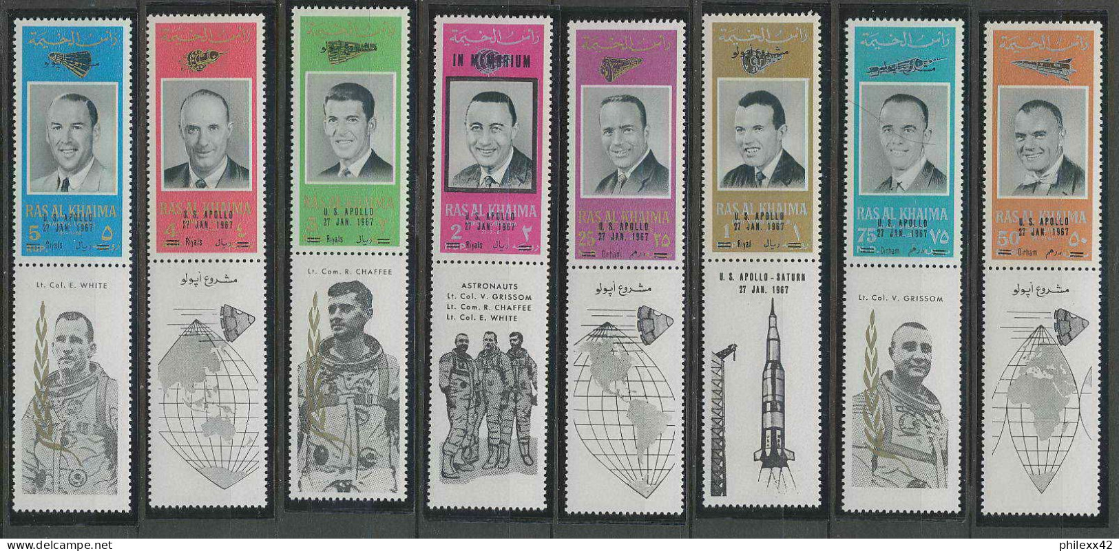 1855/ Espace (space) Neuf ** MNH Ras Al Khaima Michel 195/202 ** + Bloc + Overprint Surchargé  - Asia