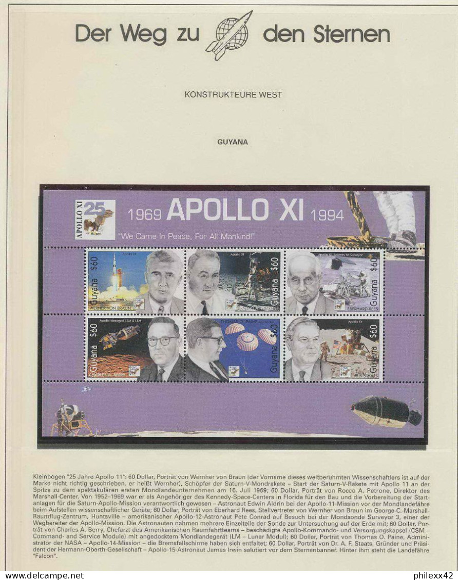 1675/ Espace (space) Neuf ** MNH Guyana / Guyane N° 3275/3280 3 Bloc + 3 Séries Apollo Oberth/von Braun  - United States