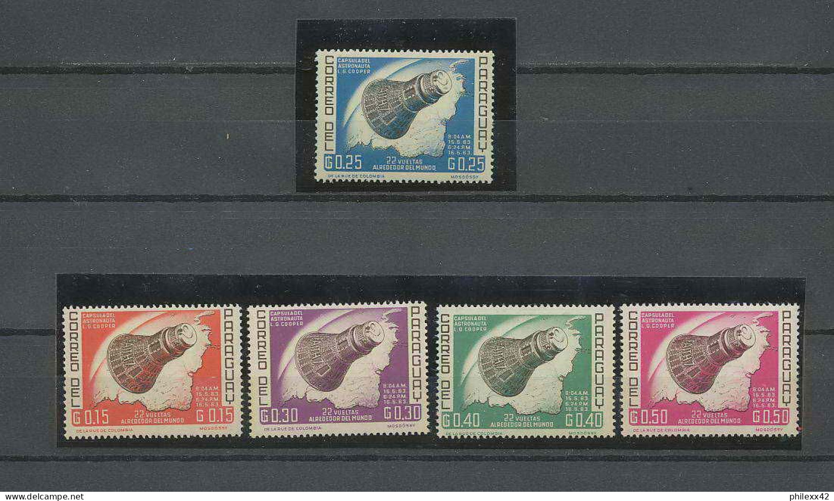 1227/ Espace (space) Neuf ** MNH Paraguay N° 1405/1412 COOPER 1963 5 Valeurs - Amérique Du Sud