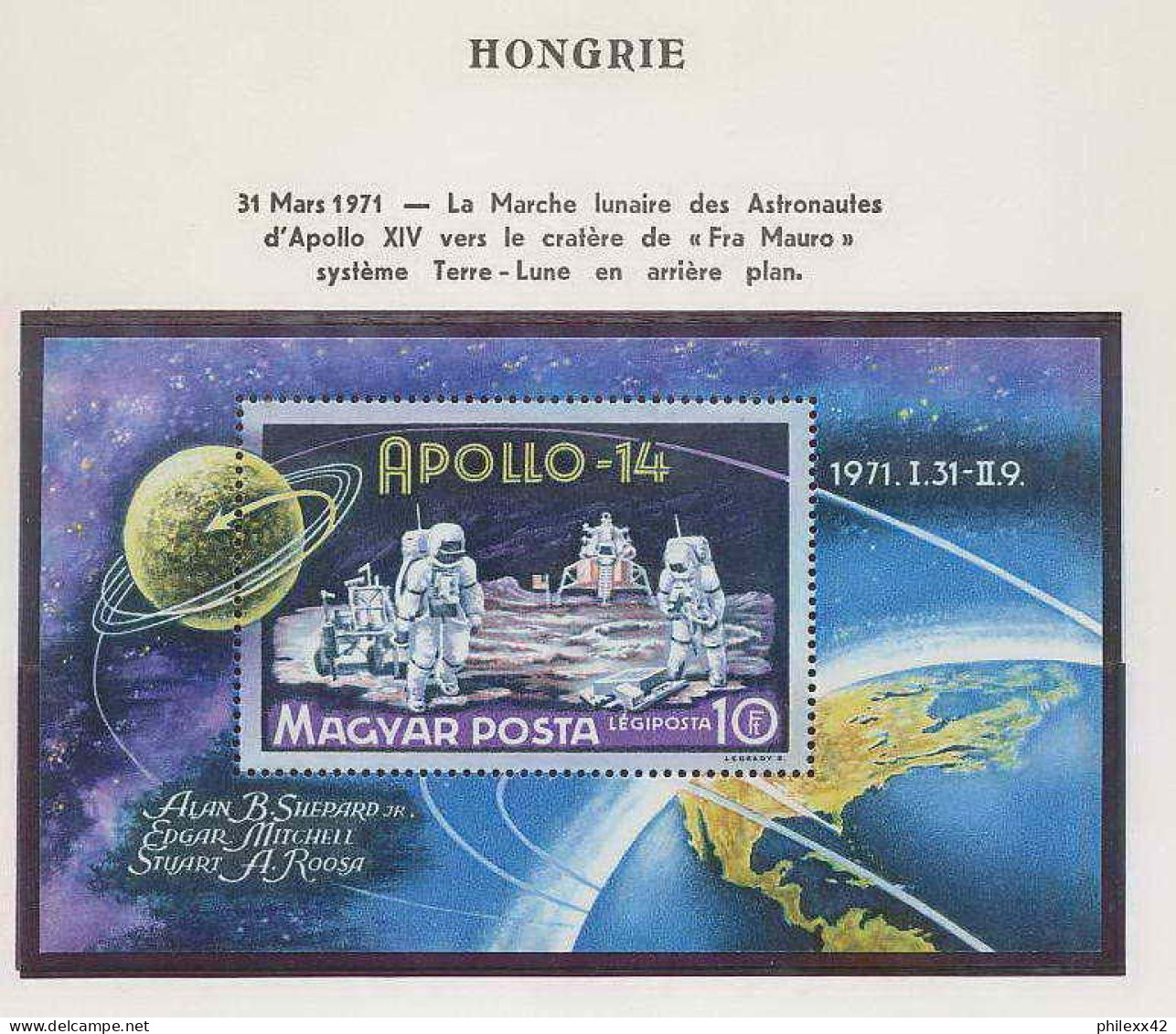 1053/ Espace (space) ** MNH Apollo 14 Hongrie (Hungary) Bloc 85 - Europa