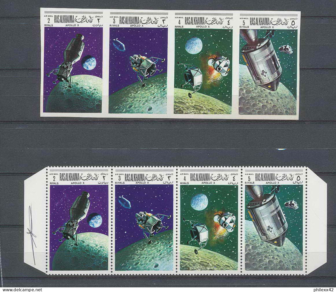 0909/ Espace (space) ** MNH Apollo 10 Ras Al Khaima 4300 Ras 1/4 + Non Dentelé Imperf Autographe - Russia & USSR