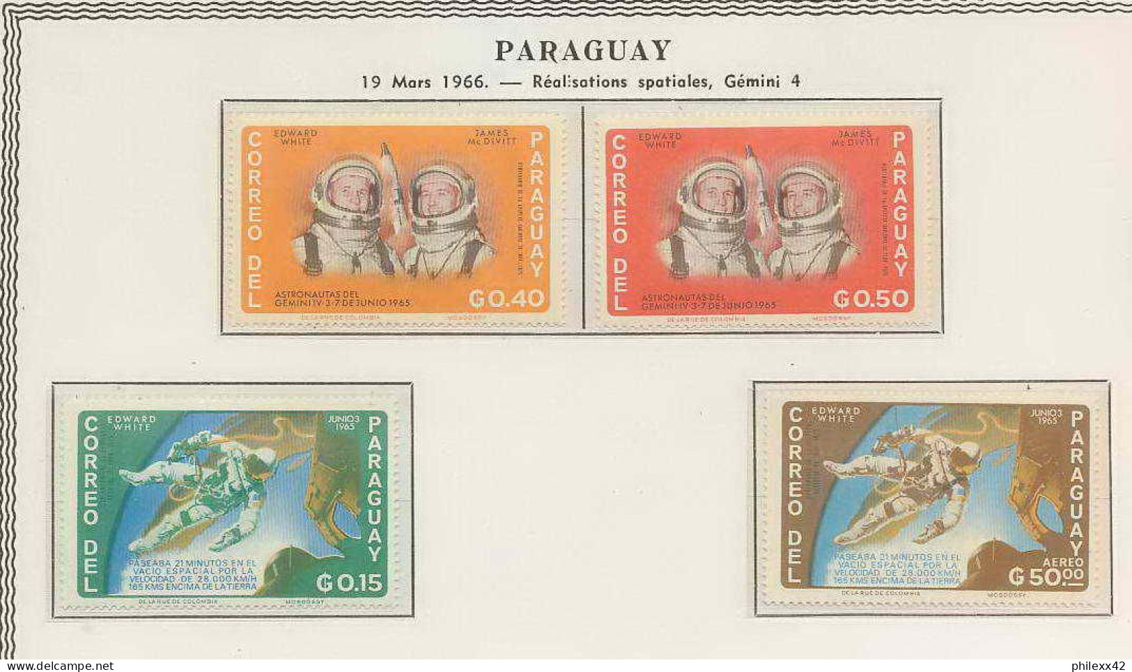 0705/ Espace (space) 2962 + ** MNH Gemini 4 Paraguay  - Amérique Du Sud