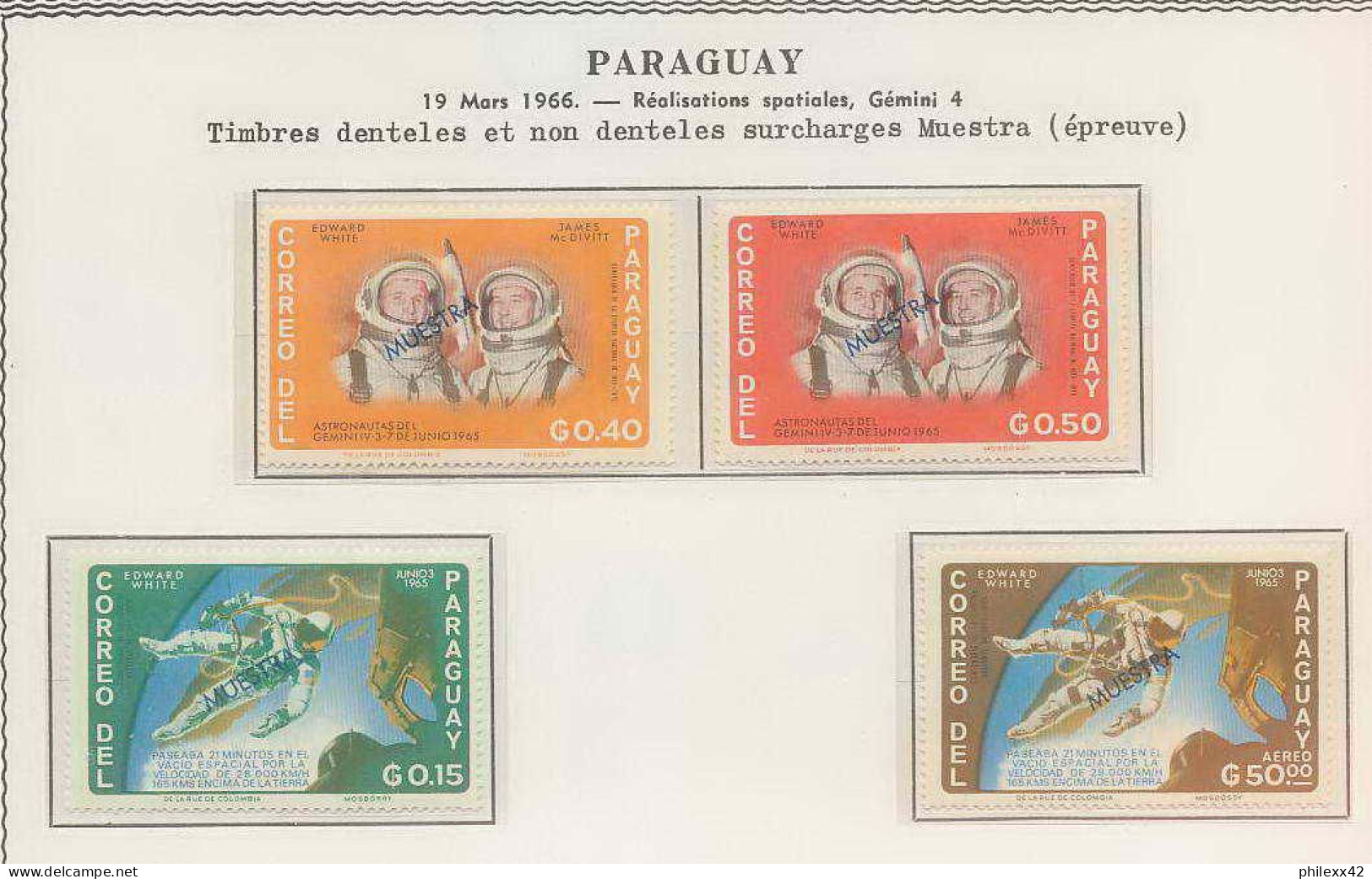 0706/ Espace (space) 2962 + ** MNH Gemini 4 Paraguay Overprint Surchargé Muestra  - América Del Sur