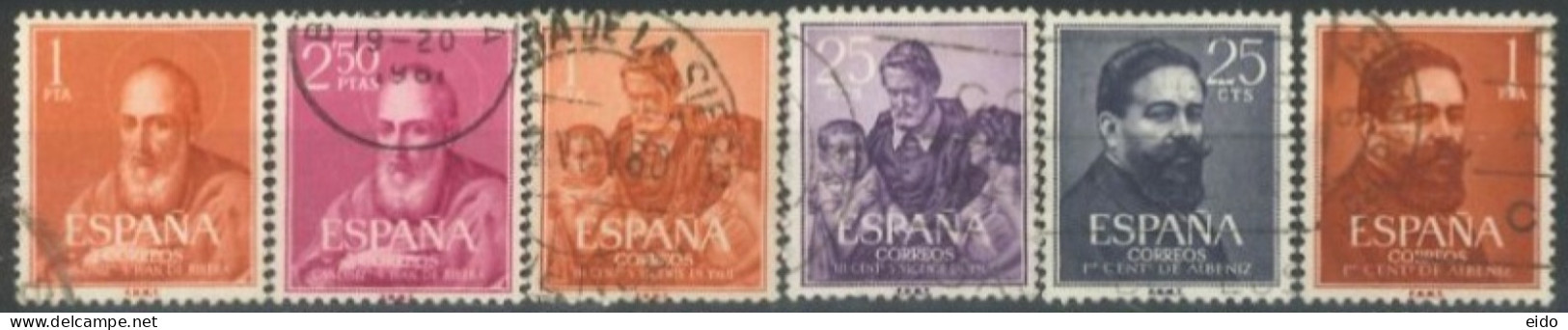 SPAIN, 1960/61, CELEBRITIES STAMPS SET OF 6, USED. - Gebraucht