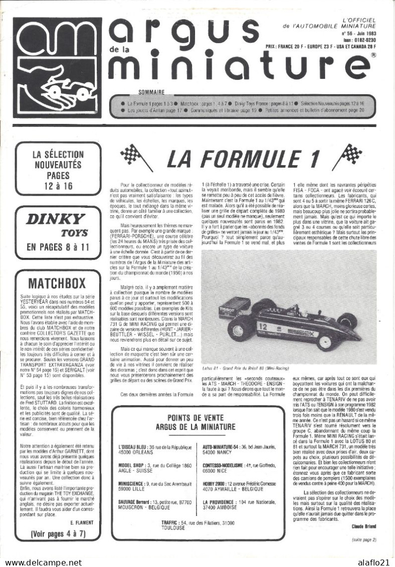 ARGUS De La MINIATURE N° 56 - Bon état - Cotation DINKY TOYS FRANCE - Catálogos