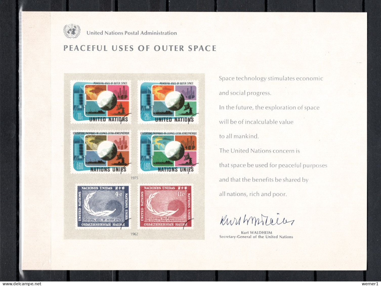 UN United Nations New York 1975 Space, Peaceful Use Of Outer Space Commemorative Print - North  America