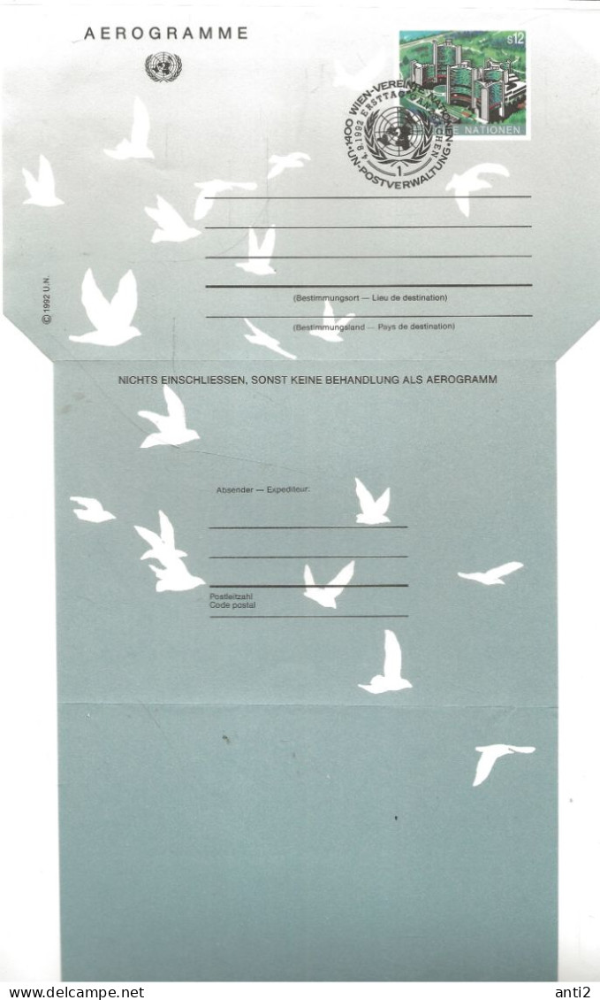 United Nations Vienna   1992  Aerogramme Cancelled 4.9.1992 - First Day Cancellation - Cartas & Documentos