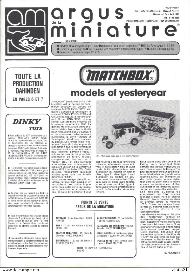 ARGUS De La MINIATURE N° 54 - Très Bon état - Cotation DINKY TOYS FRANCE - Catálogos