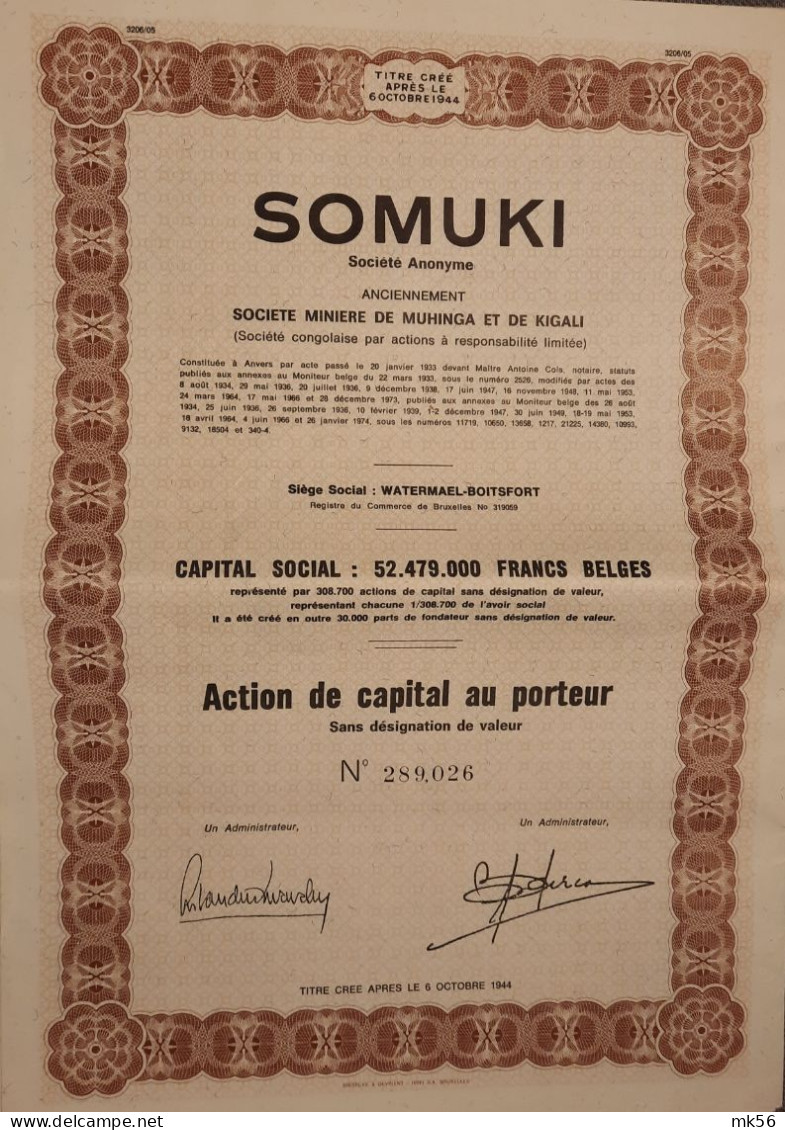 Société Minière De Muhinga Et De Kigali  'Somuki' - Watermael-Boitsfort - 1973 - Afrika