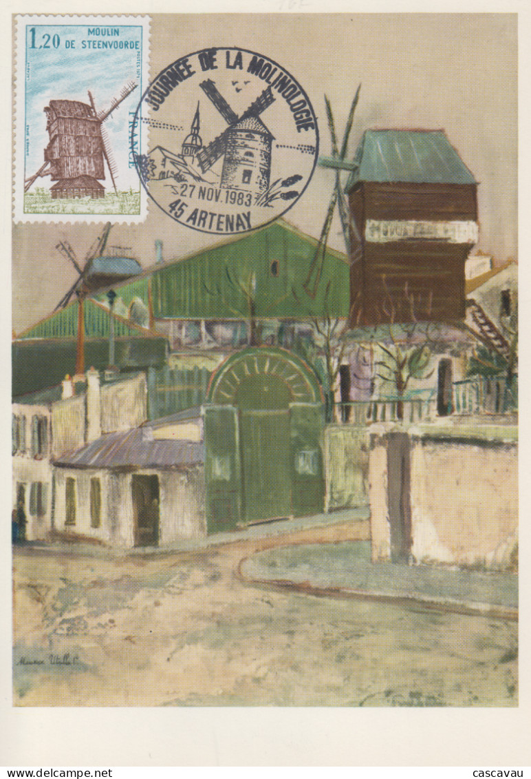 Carte  Maximum   FRANCE   Journée  De  La  Molinologie   Oeuvre  De  Maurice   UTRILLO     ARTENAY  1983 - 1980-1989