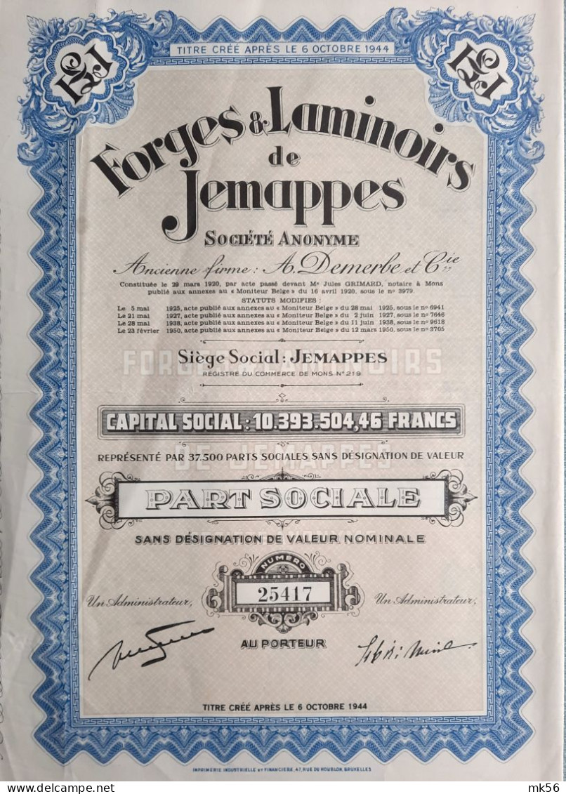 Forges & Laminoirs De Jemappes - Anc. Firme A.Demerle Et Cie -  1950 - Industry