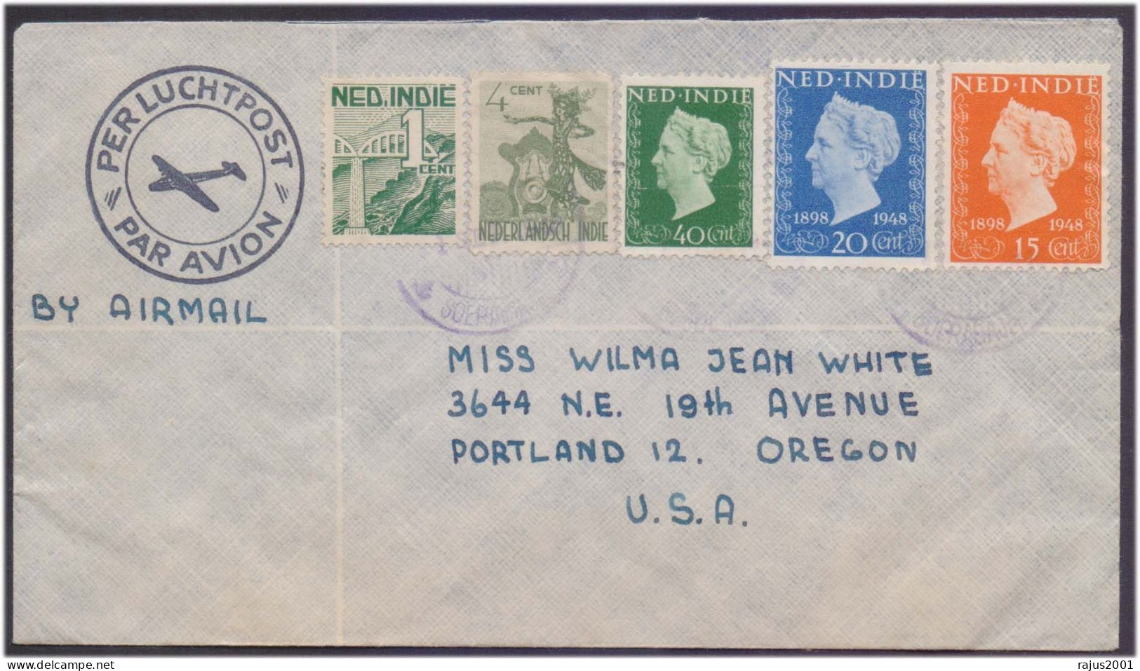 Queen Wilhelmina Of The Netherlands, Postal Stationery Netherlands Indies / India - NED INDIE Cover 1948 - Netherlands Indies