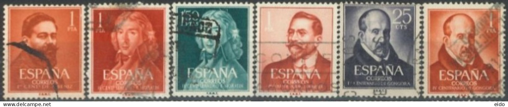 SPAIN, 1960/61, CELEBRITIES STAMPS SET OF 6, USED. - Usati