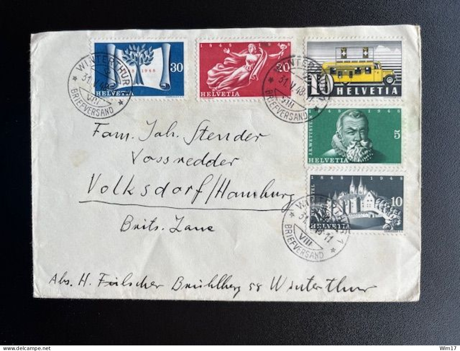 SWITZERLAND 1948 LETTER WINTERTHUR TO VOLKSDORF HAMBURG 31-05-1948 ZWITSERLAND SUISSE SCHWEIZ - Storia Postale