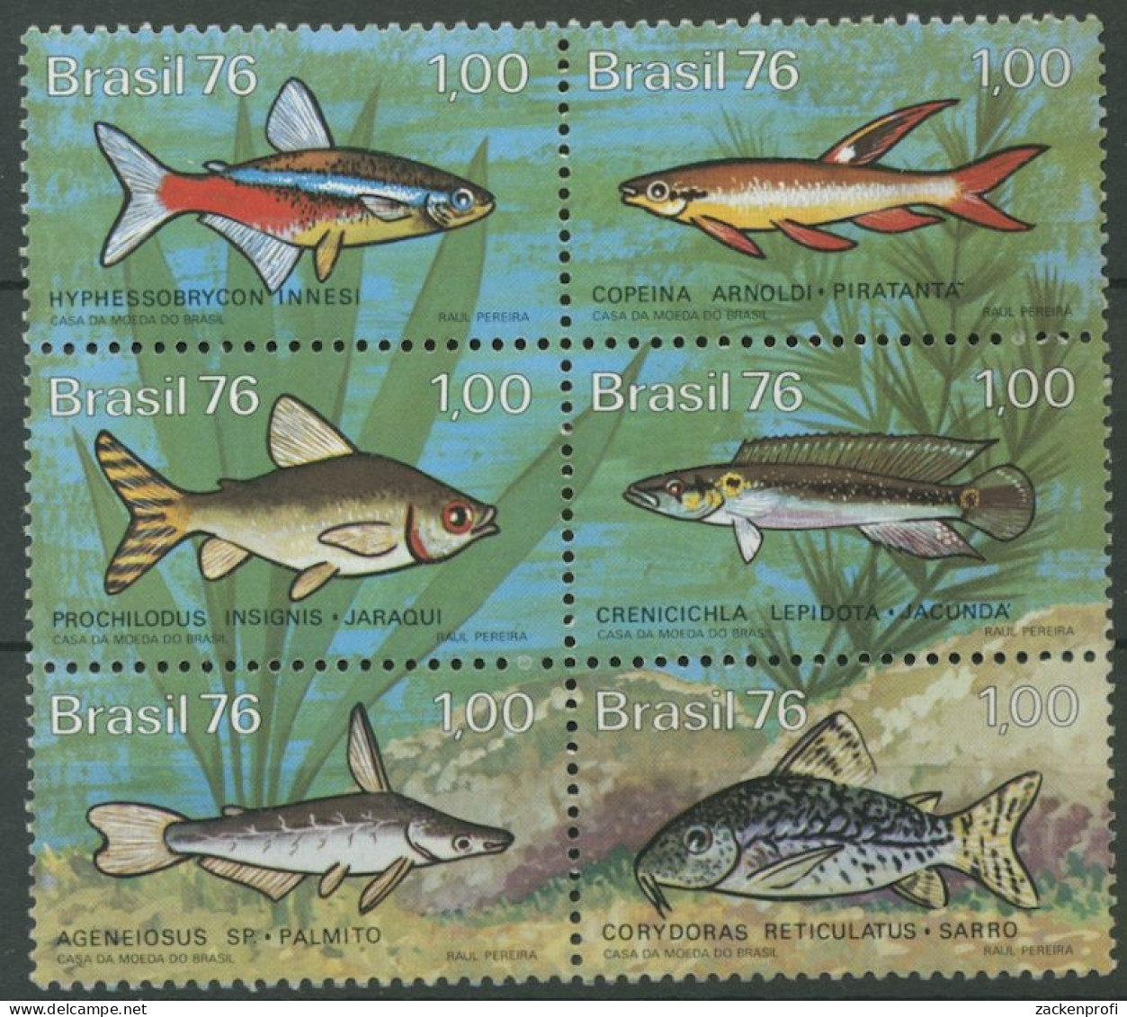 Brasilien 1976 Süßwasserfische Zusammendruck 1545/50 ZD Postfrisch (C11695) - Unused Stamps