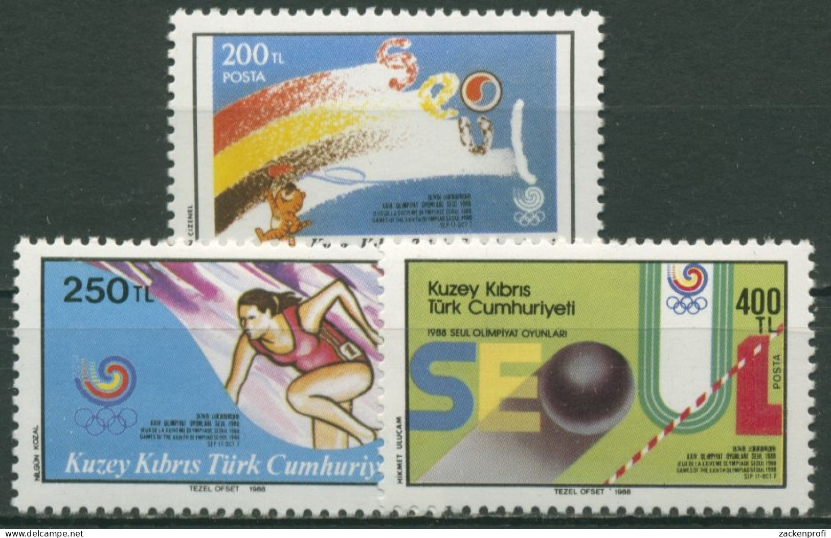 Türkisch-Zypern 1988 Olympiade Seoul: Sportgeräte, Emblem 232/34 Postfrisch - Ungebraucht