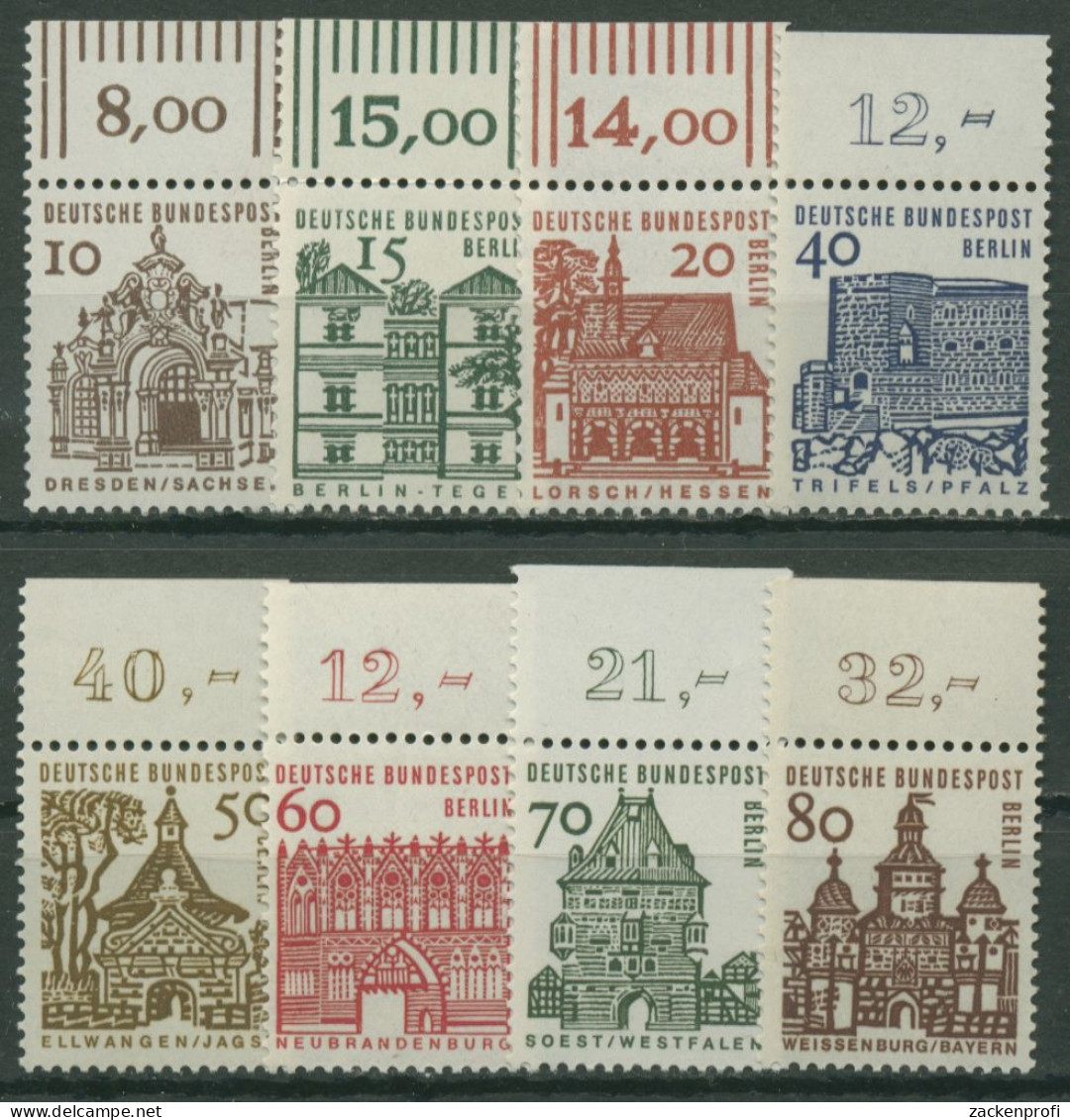 Berlin 1964/65 Kleine Bauwerke Mit Oberrand 242/49 OR Postfrisch - Ongebruikt