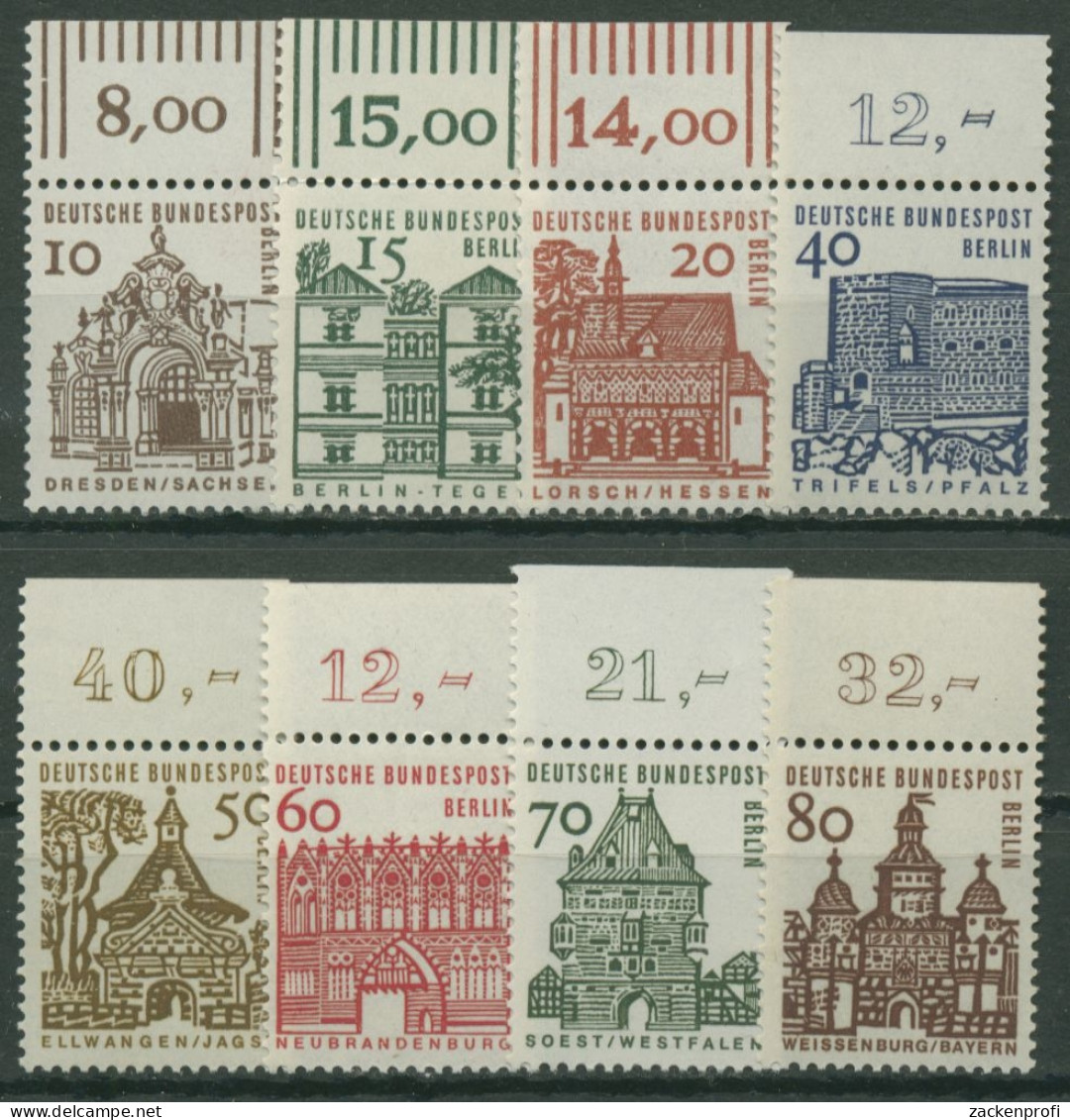 Berlin 1964/65 Kleine Bauwerke Mit Oberrand 242/49 OR Postfrisch - Unused Stamps