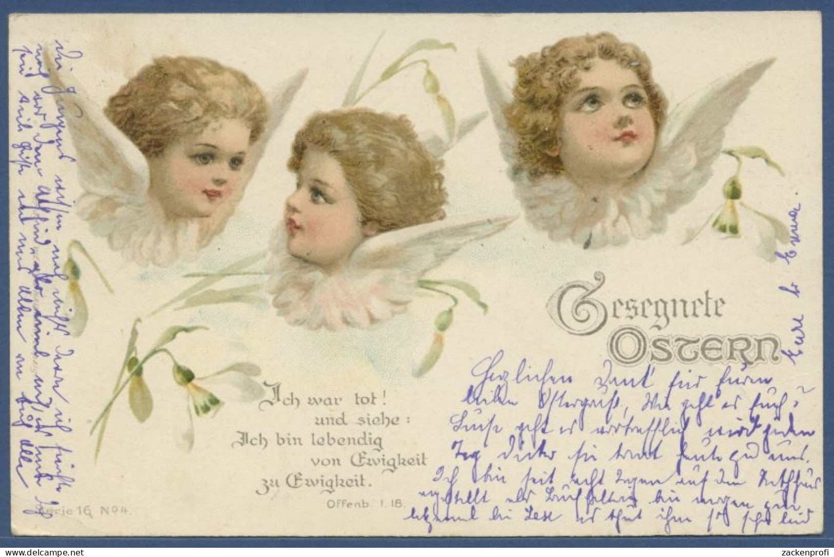 Gesegnete Ostern Engel, Gelaufen 1900, Marke Fehlt (AK1740) - Pasen