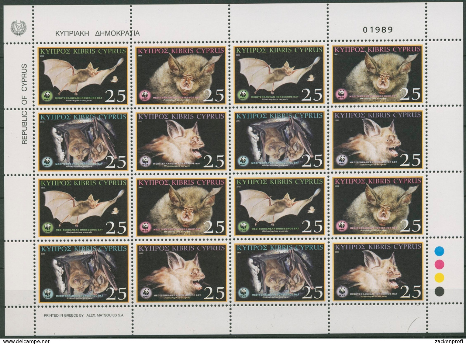 Zypern 2003 WWF Hufeisennase Zusammendruck-Bogen 1015/18 ZD Postfrisch (C90349) - Unused Stamps
