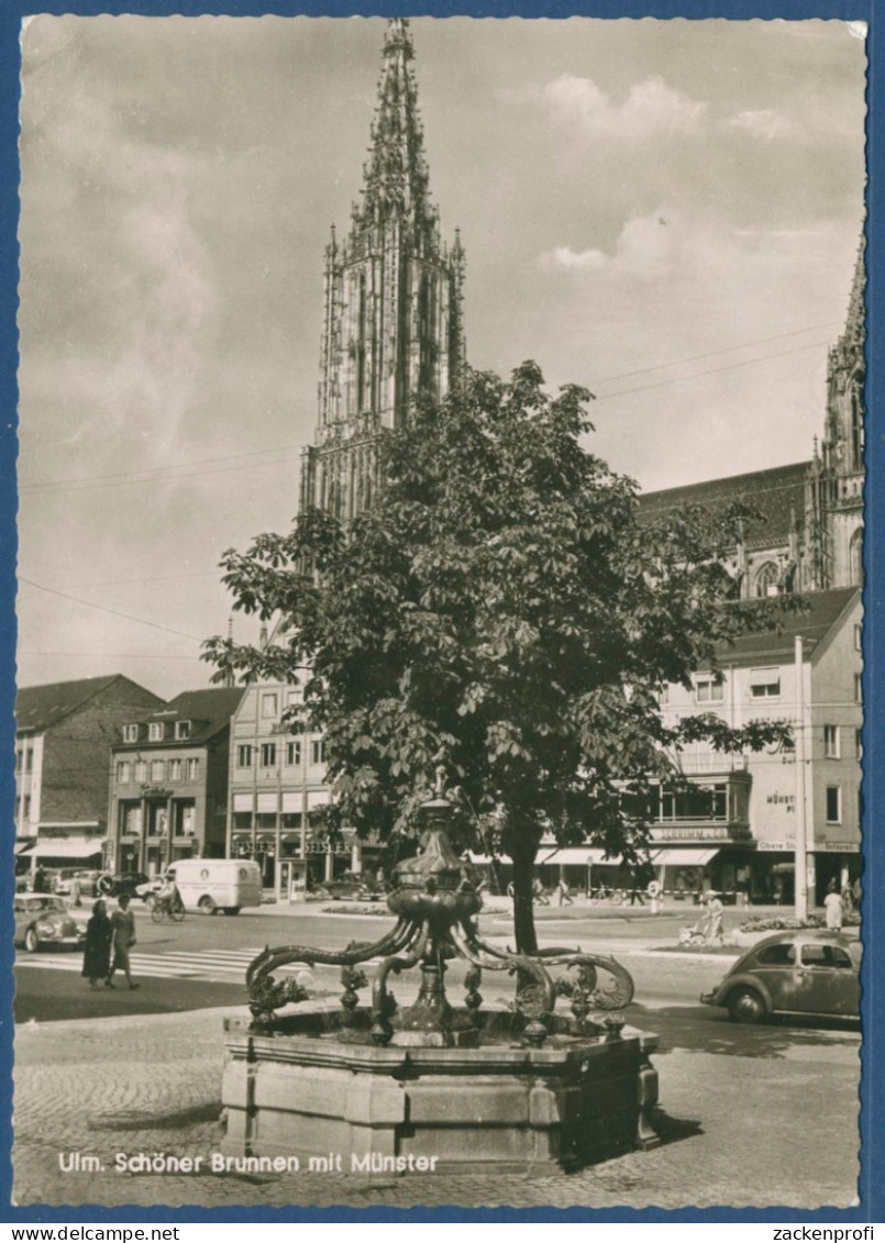 Ulm Schöner Brunnen Mit Münster Geschäfte, Gelaufen 1959 (AK2195) - Ulm