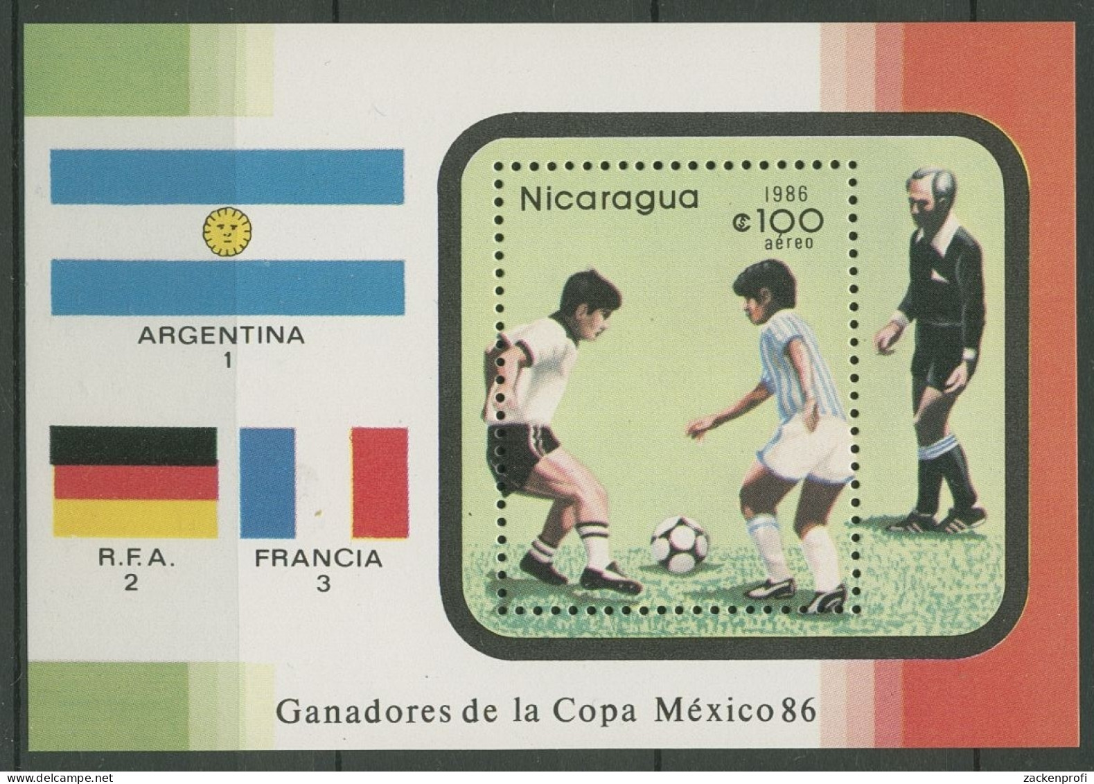 Nicaragua 1986 Fußball-WM Mexiko Block 171 Postfrisch (C94387) - Nicaragua