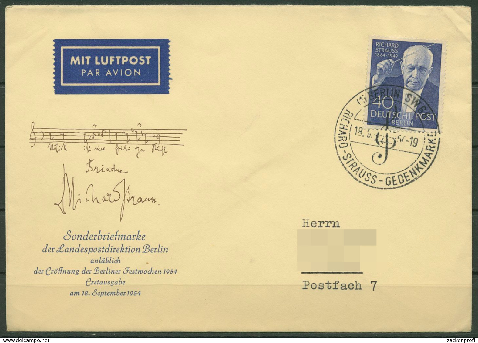 Berlin 1954 Richard Strauss Ersttagsbrief 124 FDC (X28533) - Autres & Non Classés