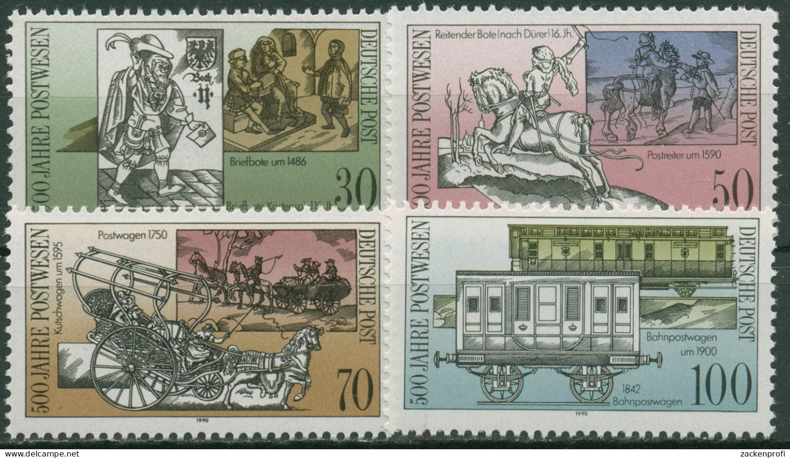 DDR 1990 Postverbindungen Postkutsche Briefbote 3354/57 Postfrisch - Nuovi