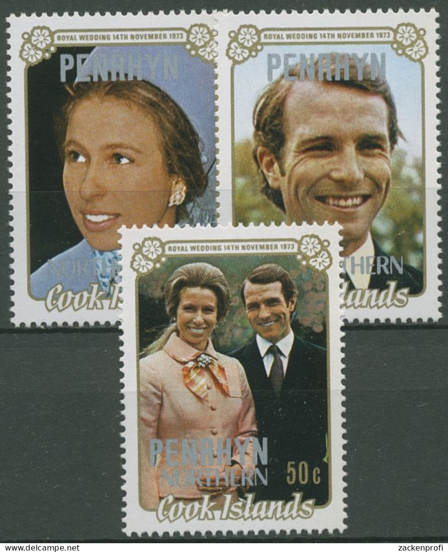 Penrhyn 1973 Hochzeit Prinzessin Annes Mit Mark Phillips 41/43 Postfrisch - Penrhyn