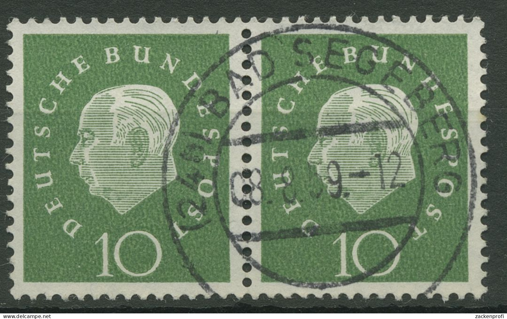 Bund 1959 Heuss Medaillon Bogenmarken 303 Waagerechtes Paar Mit TOP-Stempel - Used Stamps