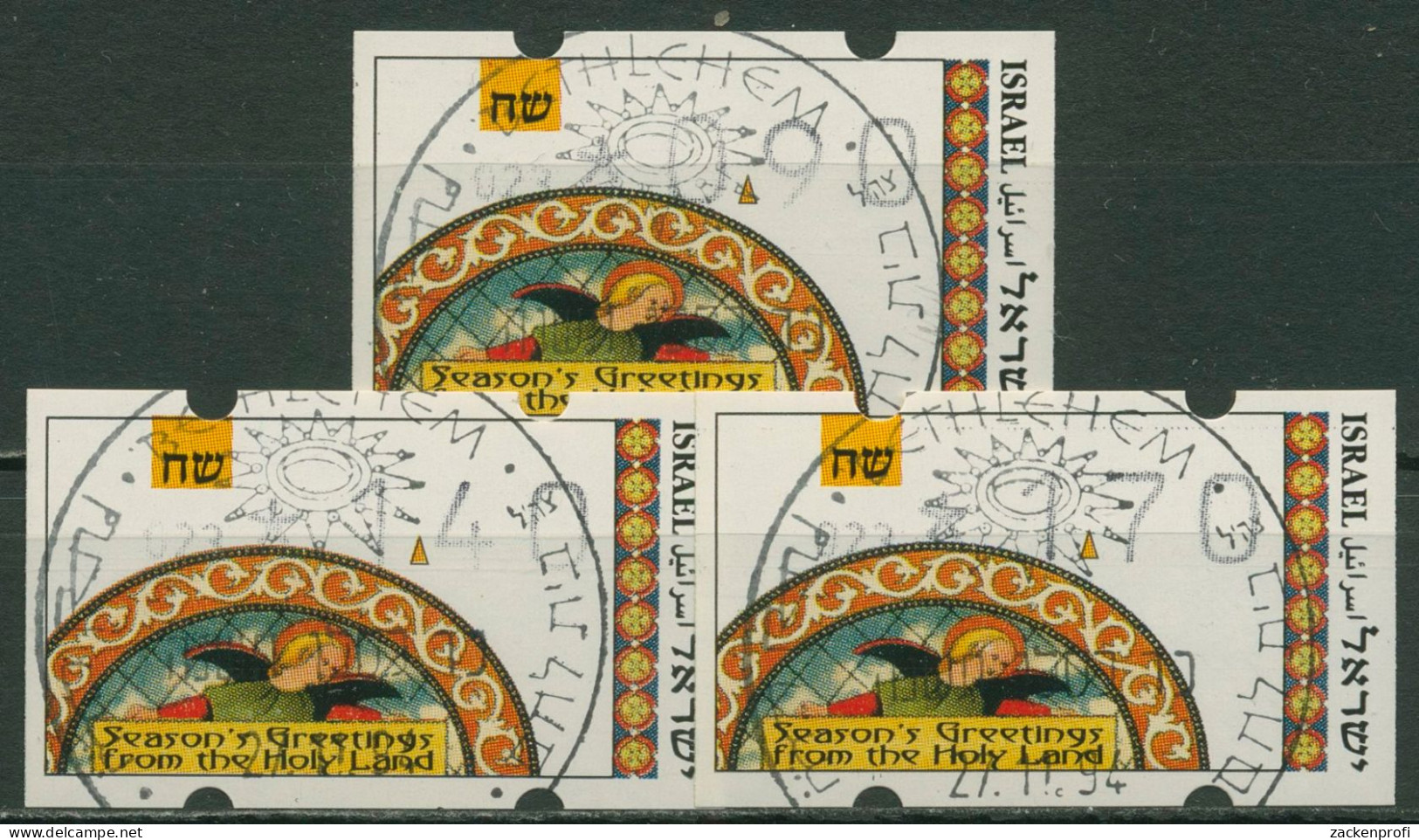 Israel ATM 1994 Weihnachten, Automat 023, Satz 3 Werte, ATM 24.2 S1 Gestempelt - Vignettes D'affranchissement (Frama)