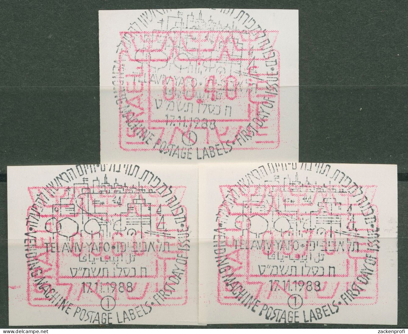 Israel ATM 1988 Automatenmarken Satz 3 Werte, ATM 1 B S1 Gestempelt - Franking Labels