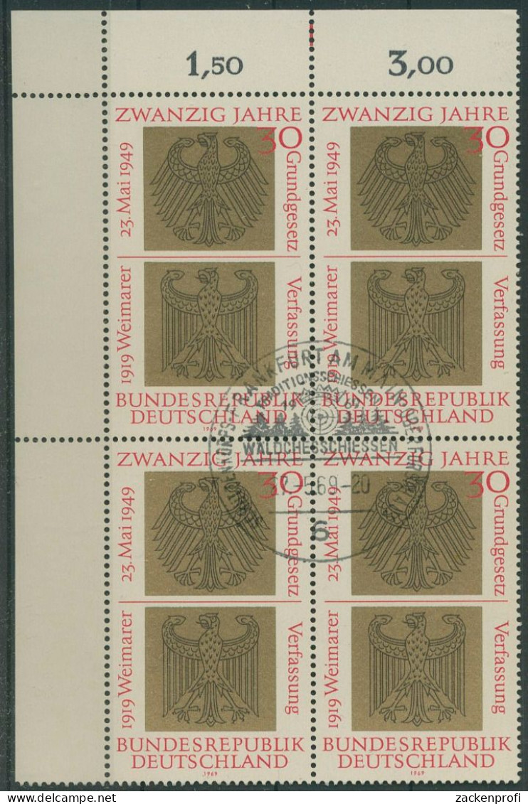 Bund 1969 20 J. Bundesrep. Wappenadler 585 4er-Block Ecke 1 Gestemp. (R19906) - Used Stamps