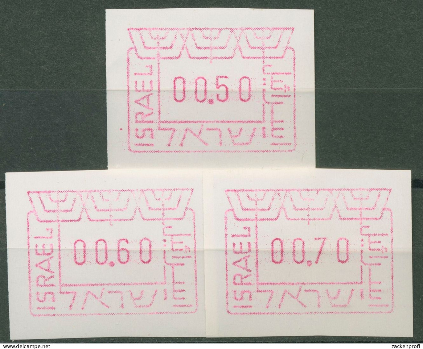 Israel ATM 1988 Satz 3 Werte 0,50/0,60/0,70, ATM 1 D S Postfrisch - Franking Labels