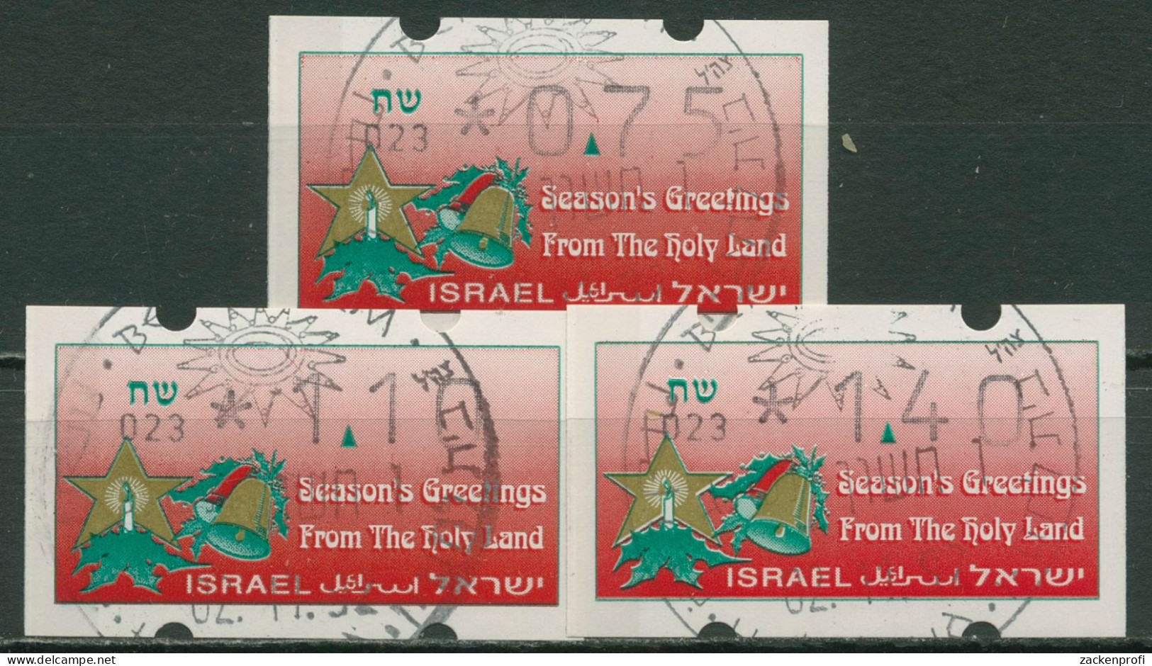 Israel ATM 1992 Automat 023 Portosatz 3 Werte, ATM 5 S1 Gestempelt - Affrancature Meccaniche/Frama