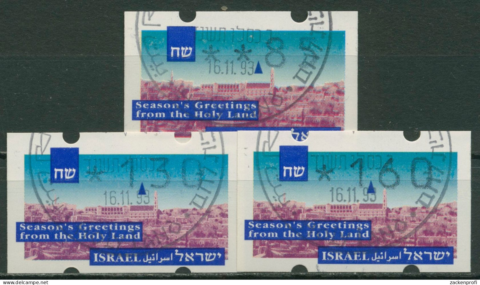 Israel ATM 1993 Weihnachten Versandstellensatz 3 Werte, ATM 6 S1 Gestempelt - Automatenmarken (Frama)