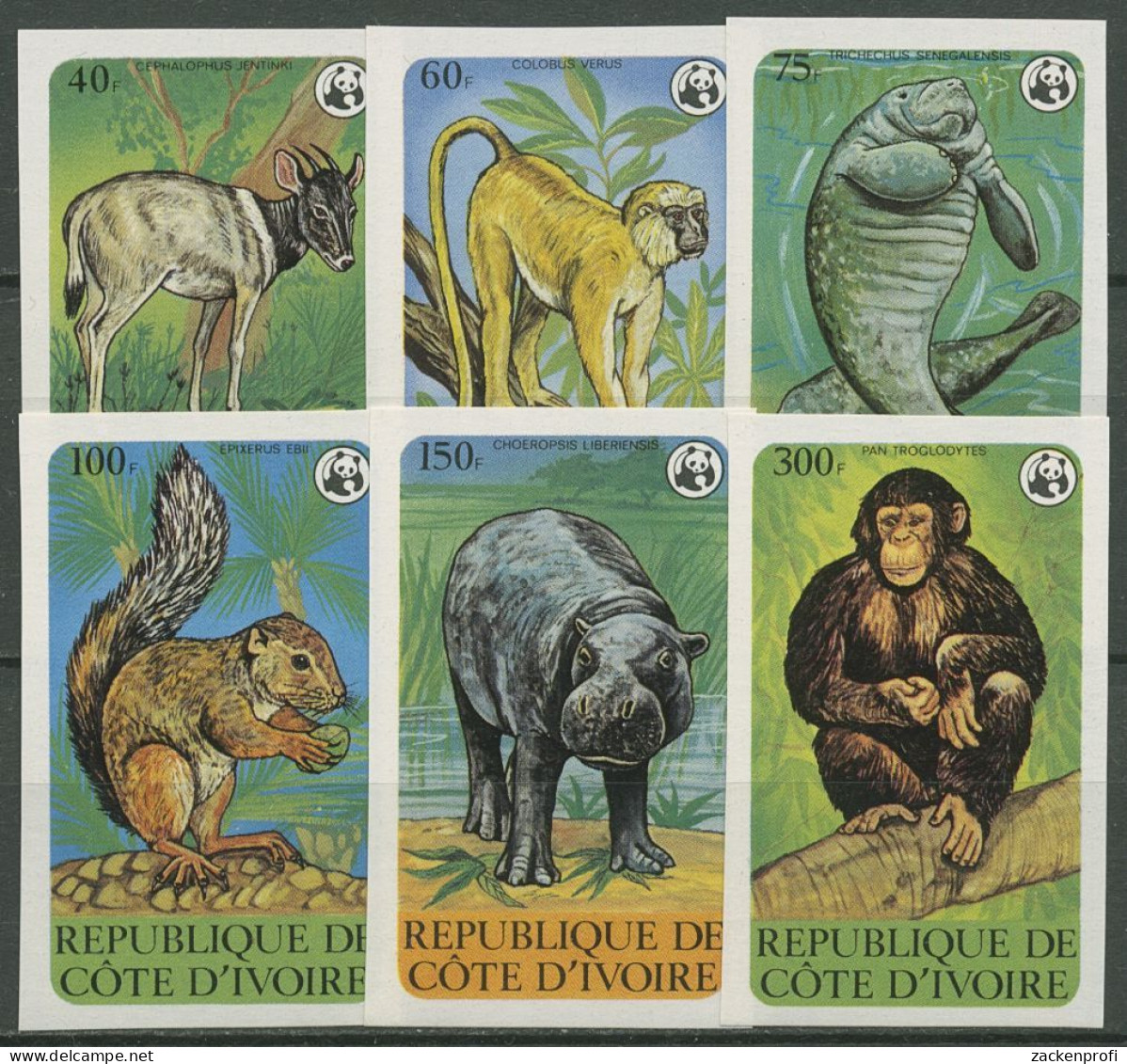 Elfenbeinküste 1979 WWF Naturschutz Schimpanse Flußpferd 620/25 B Postfrisch - Costa D'Avorio (1960-...)