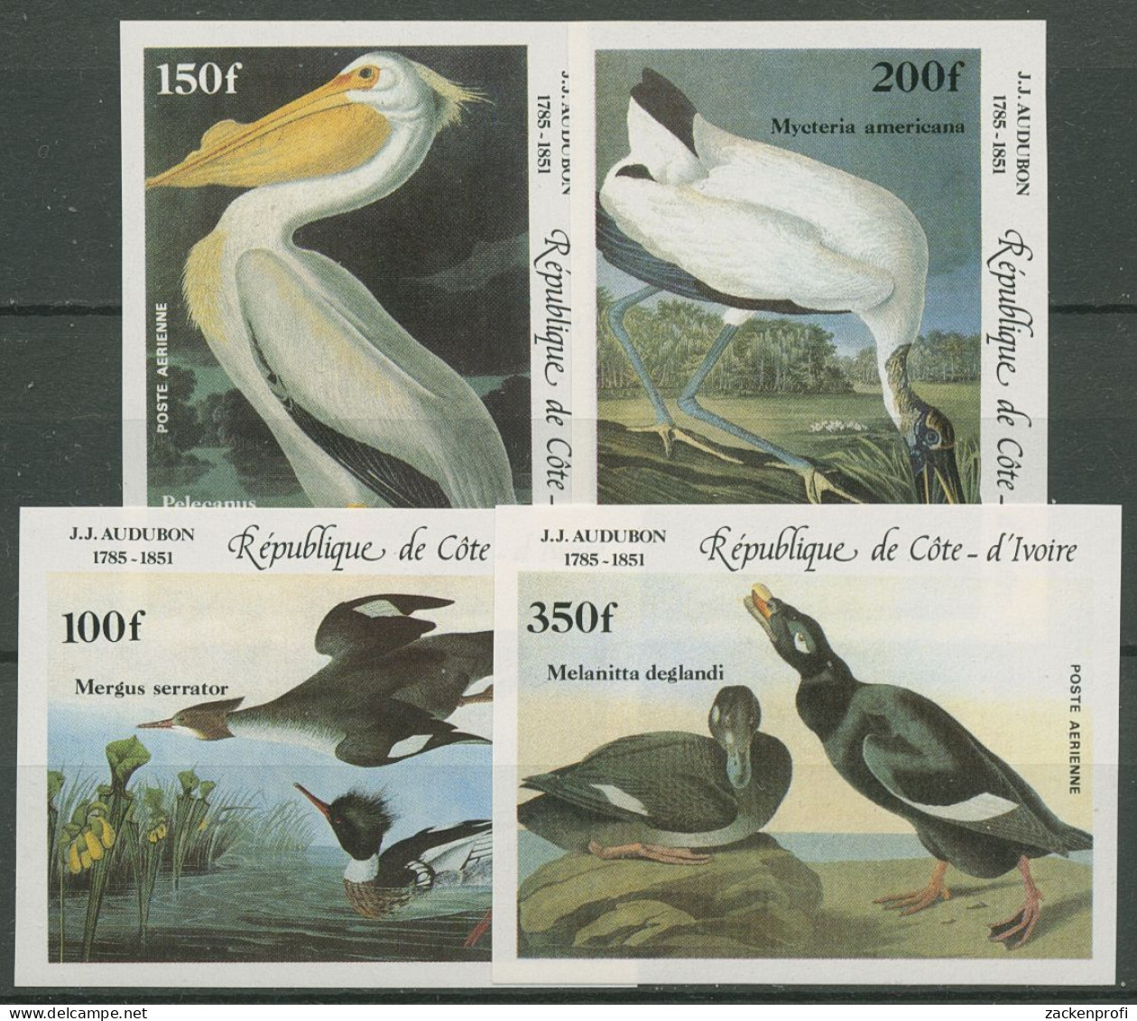 Elfenbeinküste 1985 Geburtstag Audubons Pelikan Enten 853/56 B Postfrisch - Ivory Coast (1960-...)