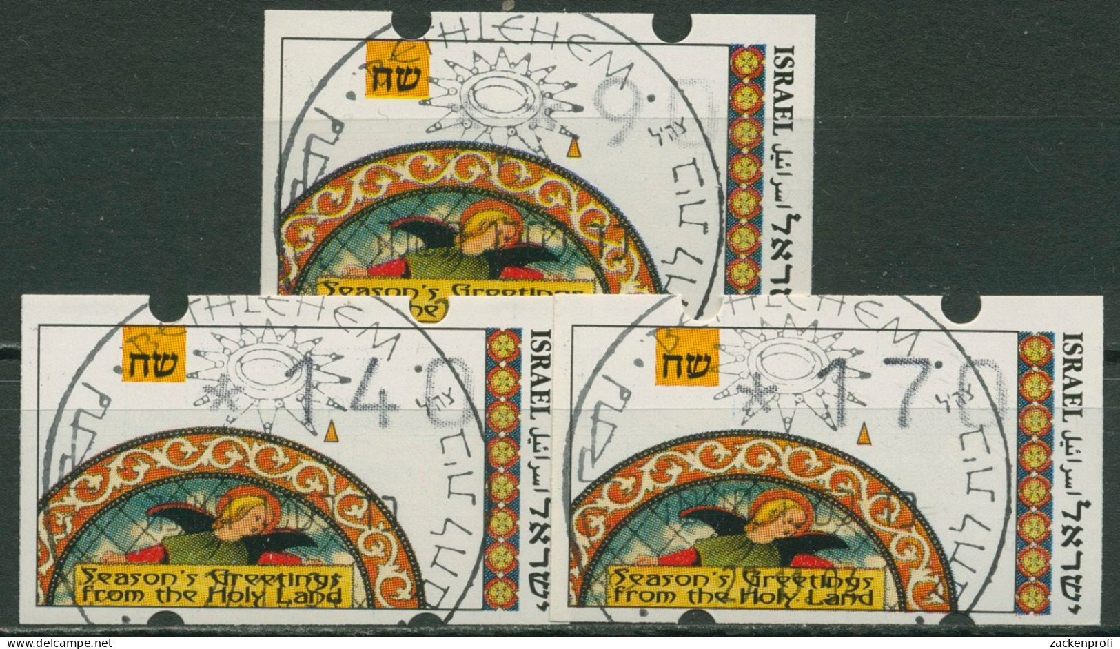 Israel ATM 1994 Weihnachten Versandstellenatz 3 Werte, ATM 23 S1 Gestempelt - Automatenmarken (Frama)