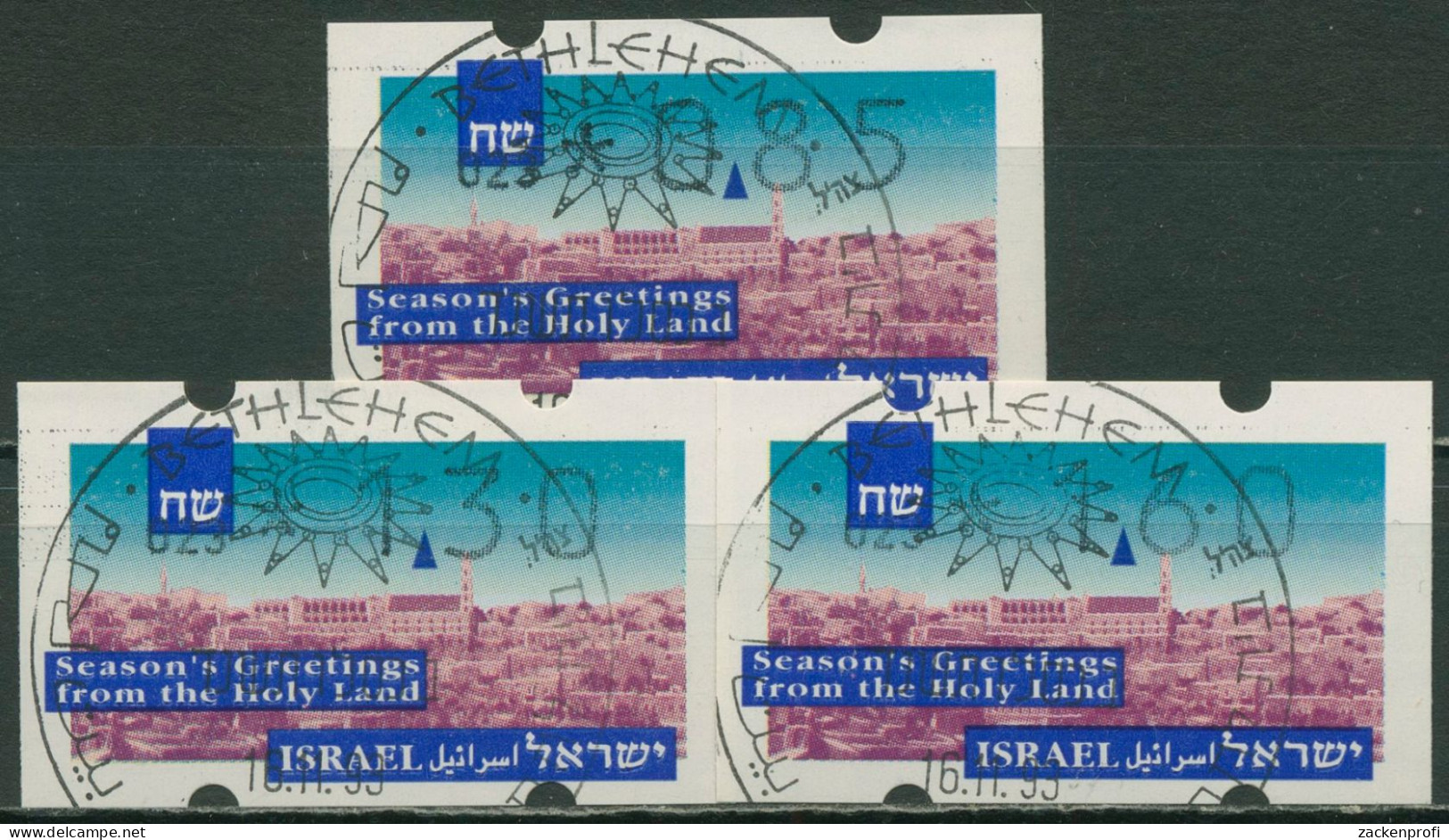 Israel ATM 1993 Weihnachten Automat 023, Porto-Satz 3 Werte, ATM 7 S1 Gestempelt - Vignettes D'affranchissement (Frama)