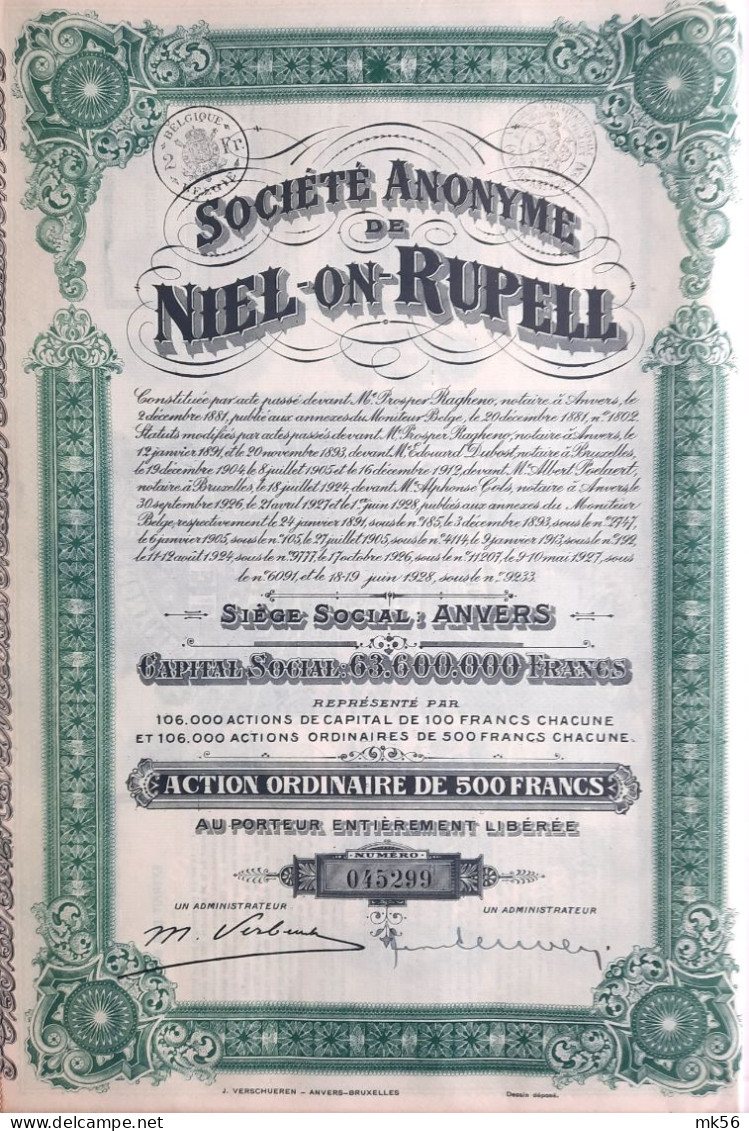 Société Anonyme De Niel-on-Rupel - 1927 - Anvers - Other & Unclassified