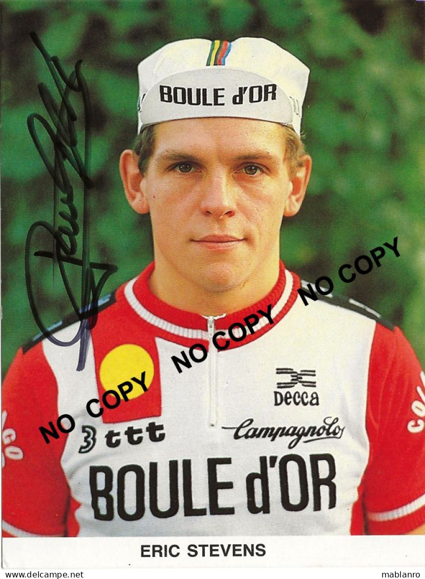 CARTE CYCLISME ERIC STEVENS SIGNEE TEAM BOULE D'OR 1983 - Wielrennen