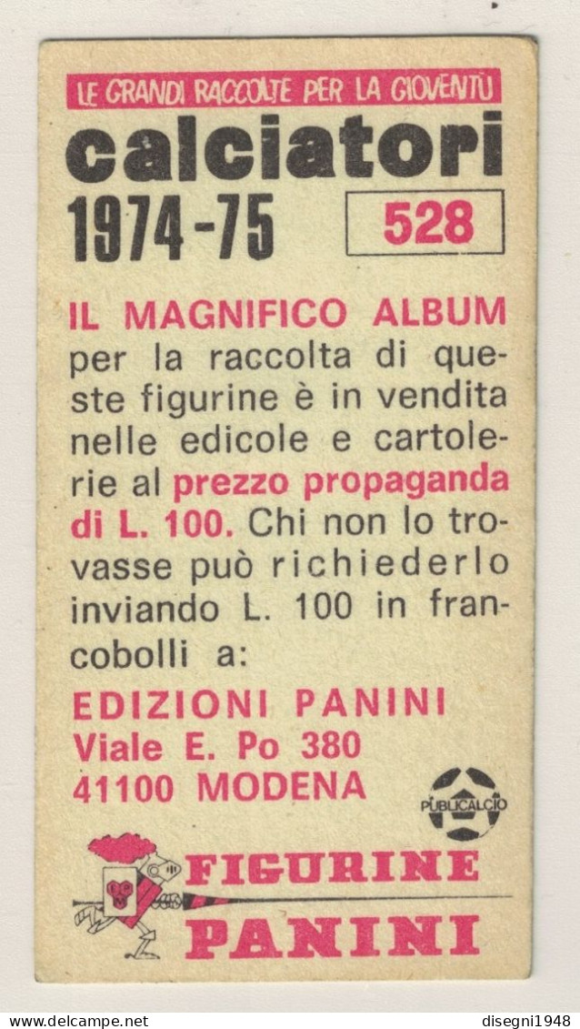 12773 "GIAMPIERO MARINI - 528 - VARESE - FIGURINE PANINI 1974 - 75"  FIGURINA CARTONATA ORIG. - Altri & Non Classificati