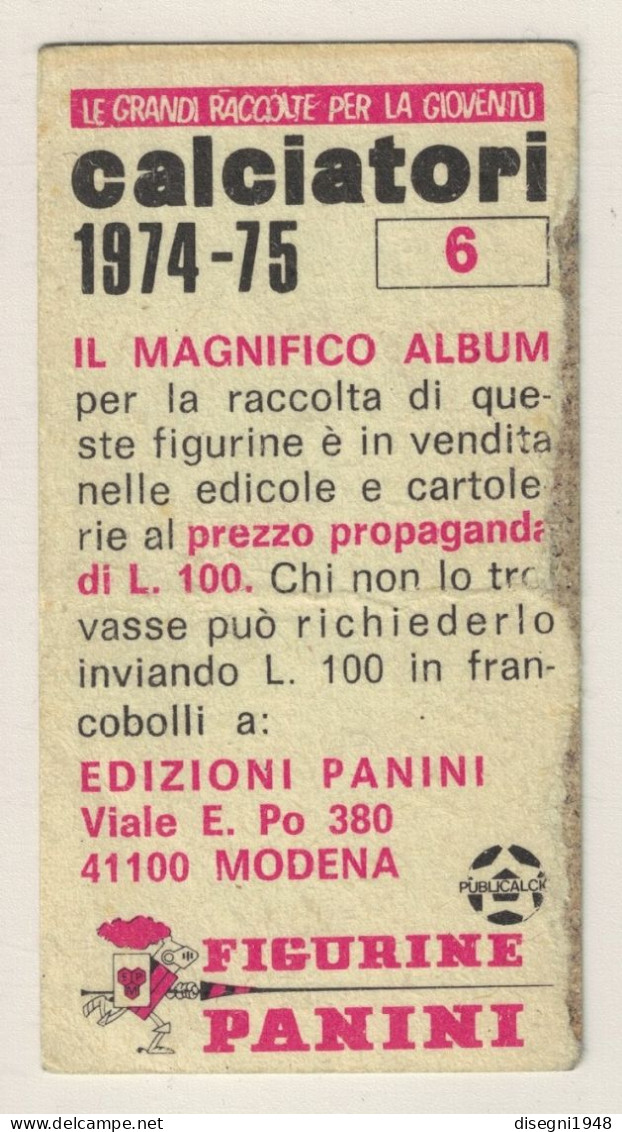 12774 "MARCELLO GRASSI - 6 - ASCOLI - FIGURINE PANINI 1974 - 75"  FIGURINA CARTONATA ORIG. - Other & Unclassified