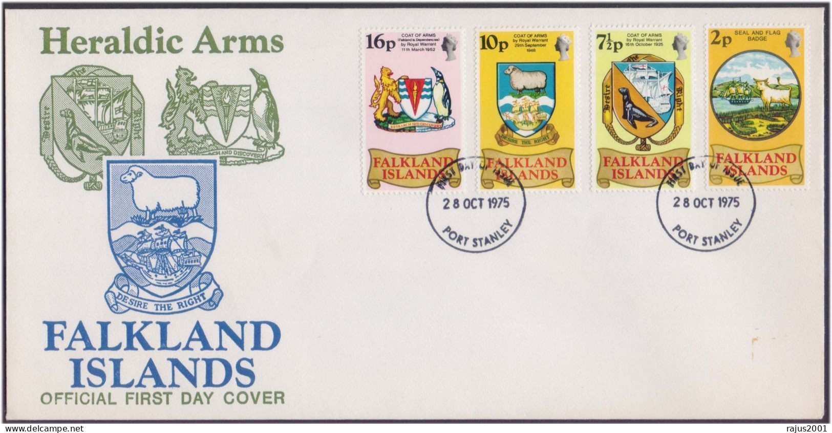 Heraldic Arms, Coat Of Arms Heraldic Visual Design On An Escutcheon, Surcoat, Or Tabard Symbol Variety Falkland FDC - Sobres