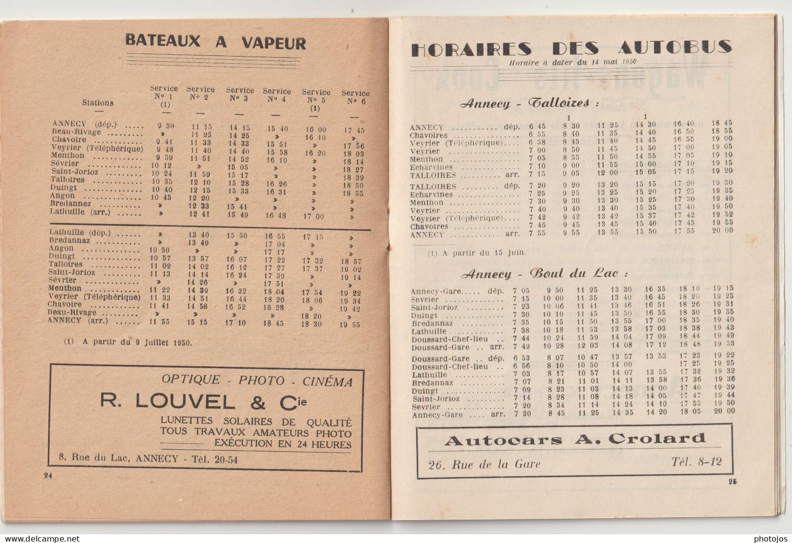 Livret Guide Touristique Lac D'Annecy (74) été 1950 42 P Info Sur La Ville Et La Saison Pub Commerces Horaires Bateaux . - Dépliants Touristiques