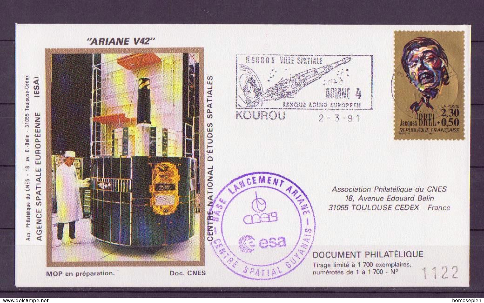 Espace 1991 03 03 - CNES - Ariane V42 - Pochette Complète - Europa