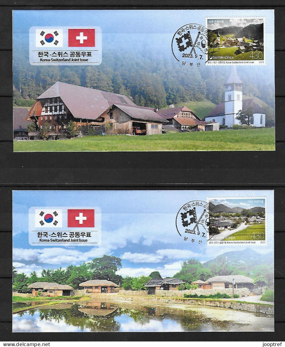 2023 Joint South Korea And Switzerland, PAIR OF 2 FDC'S SOUTH KOREA: Relationship - Emissioni Congiunte