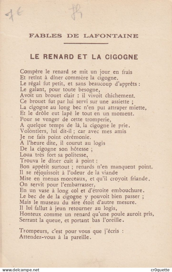 # THEME - IMAGE / Le RENARD Et La CIGOGNE - LAFONTAINE - Autres & Non Classés