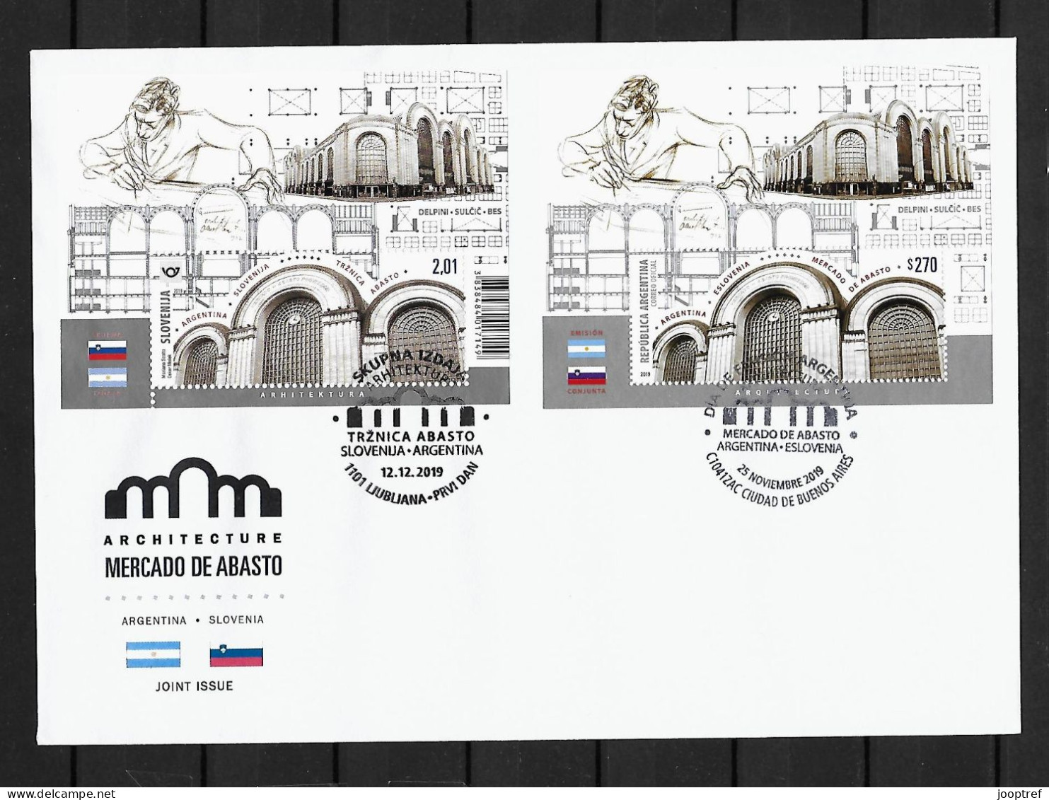 VERY RARE 2019 Joint Argentina And Slovenia, MIXED FDC WITH BOTH SOUVENIR SHEETS: Architecture - Emissions Communes